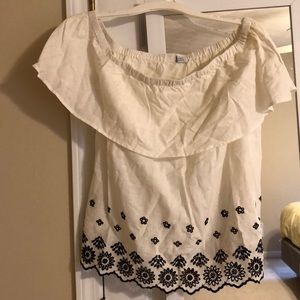 brand new off the shoulder b/w embroidered top